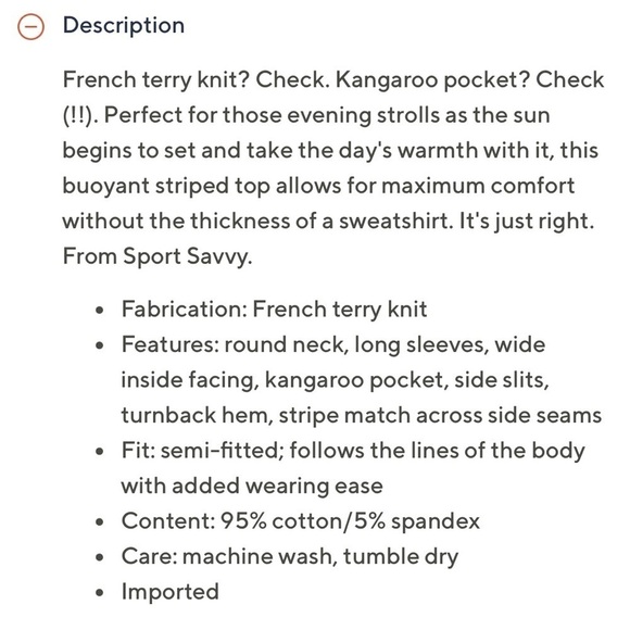 0303 - Women’s XL French Terry Striped Top with Front Pockets - Picture 3 of 5